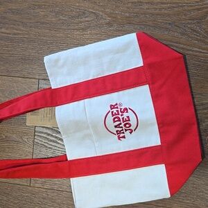 NWT TRADER JOES MINI CANVAS TOTE RED TRIM 2025... #76538